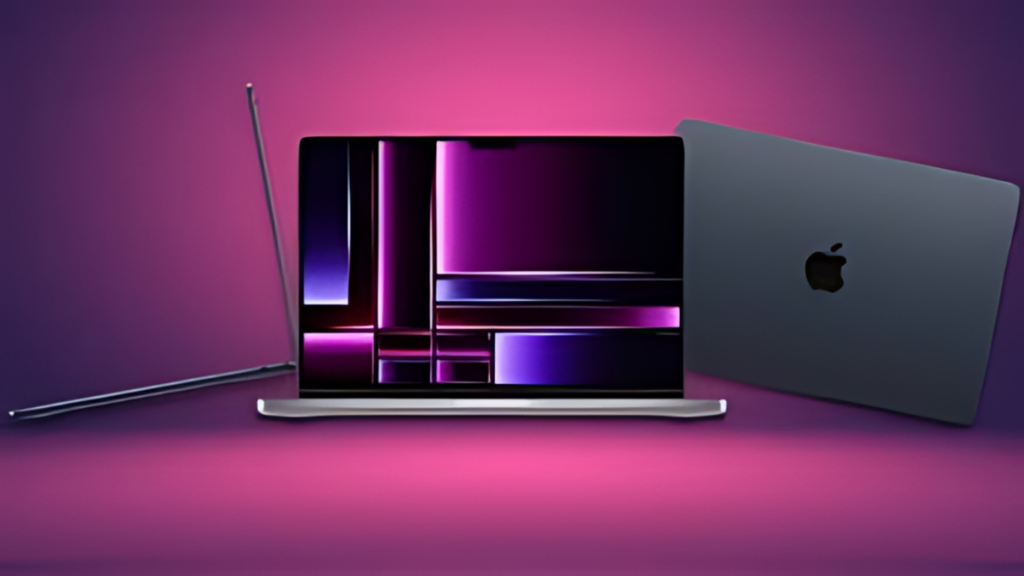 a laptop with a purple screen