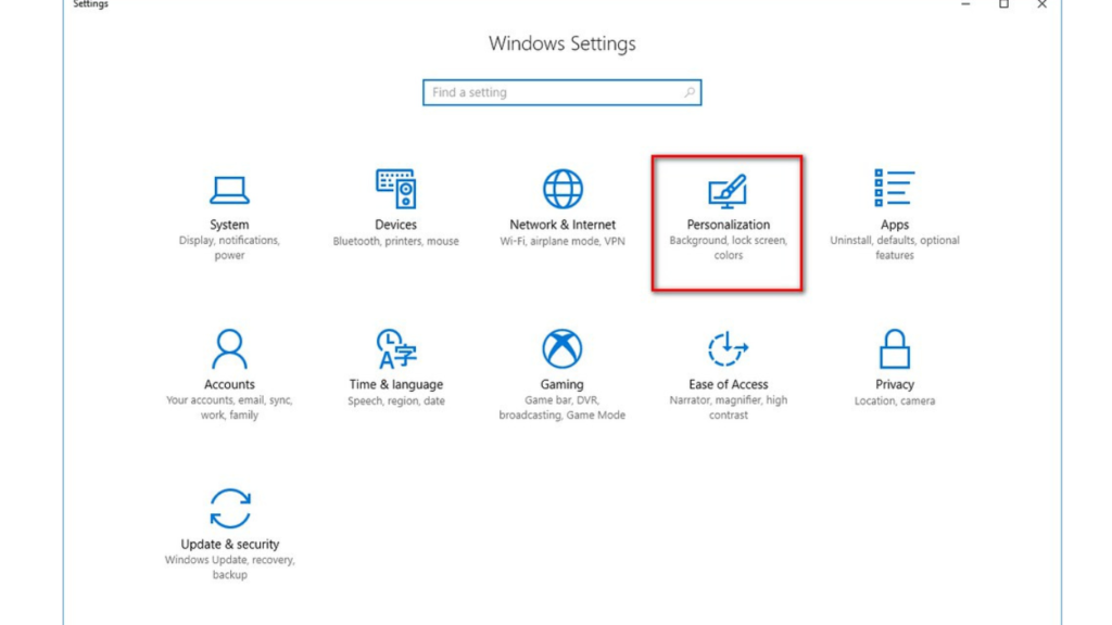 open setting windows 10